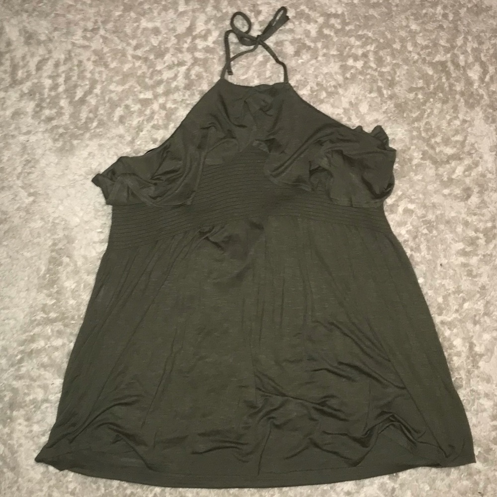 Olive tie moch neck top
